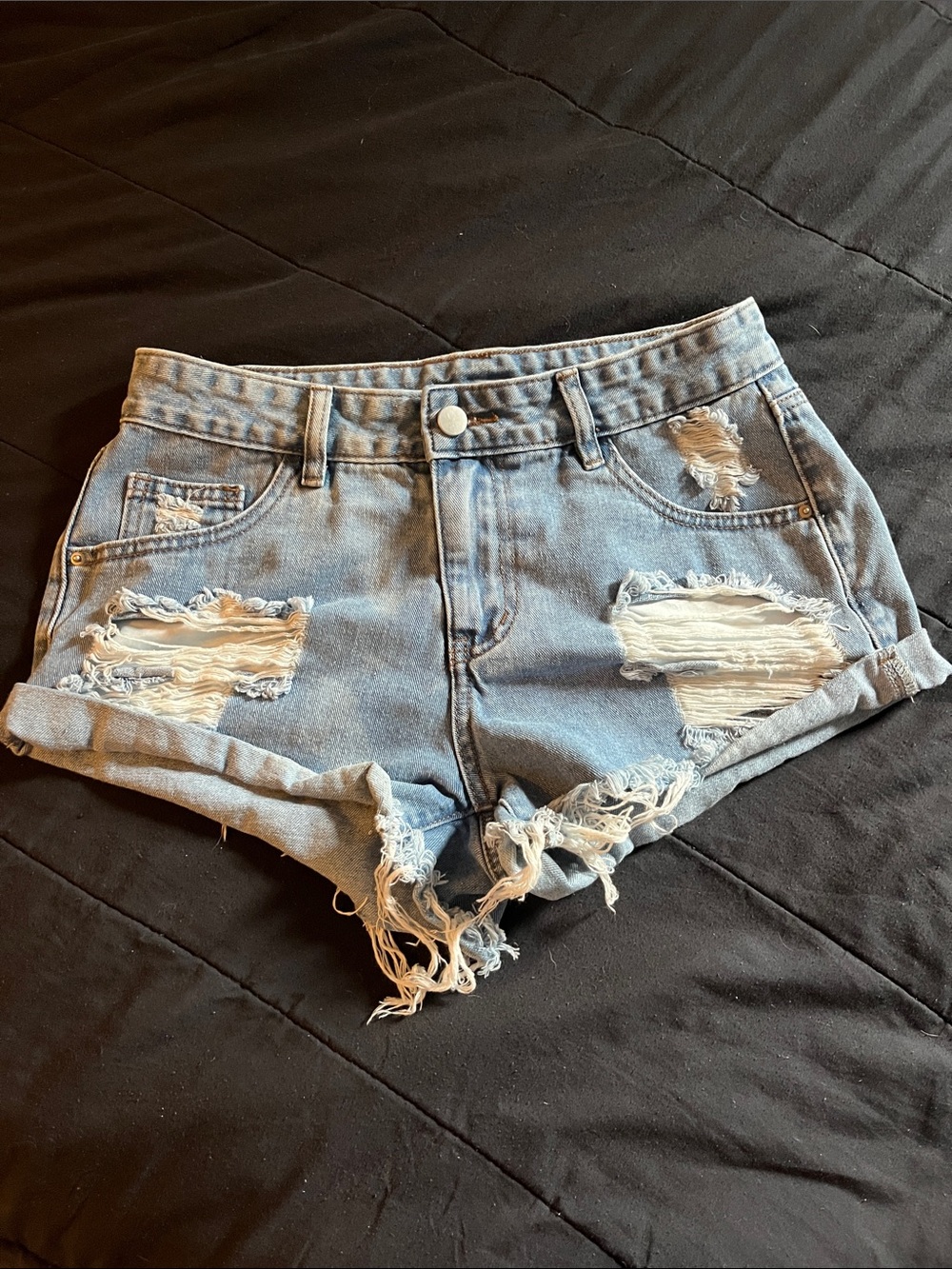 SHEIN Light Blue Distressed Ripped Denim Shorts